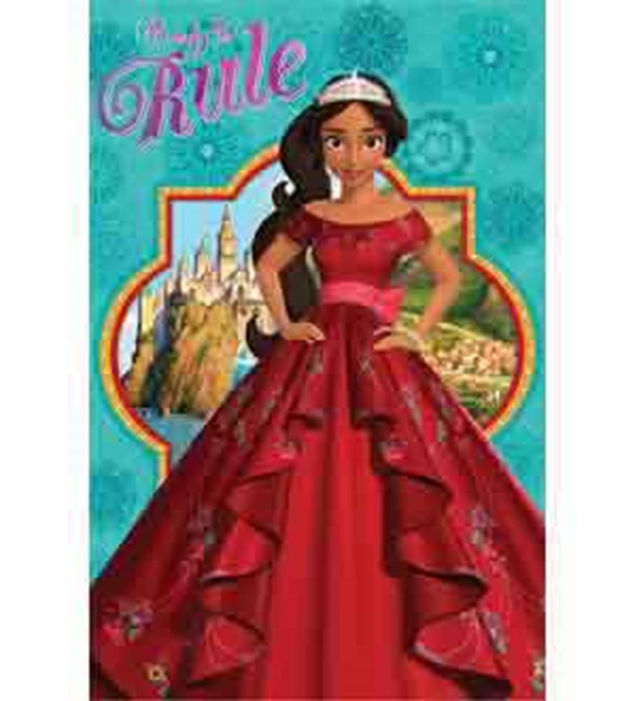 Elena of Avalor board game box with animated princess in red gown and castle background.