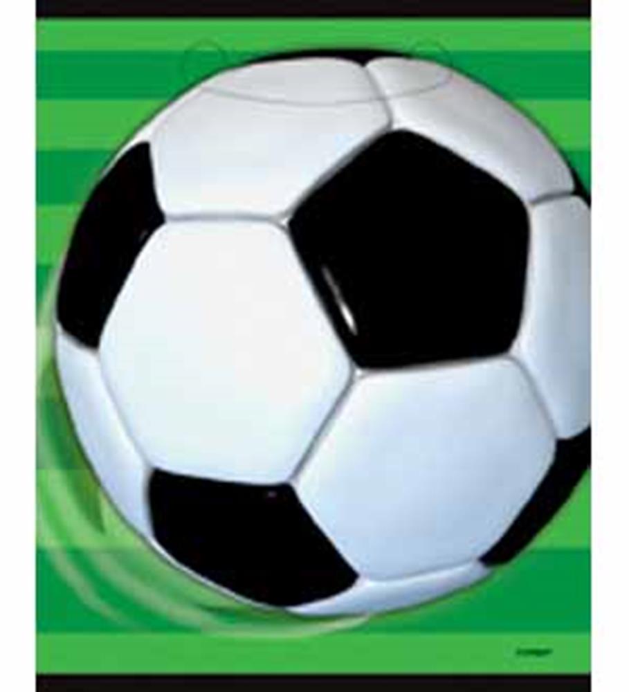 Black and white 3D soccer ball loot bag with green striped background, set of 8.