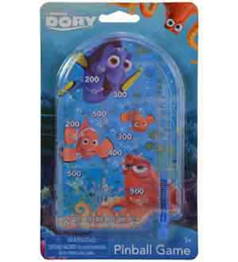 Compact handheld pinball game with colorful Finding Dory characters on a blue ocean-themed background.