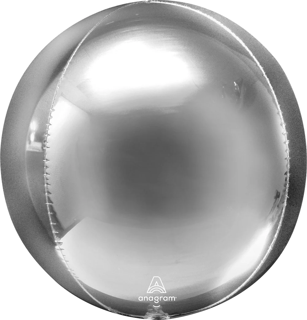 16-inch silver metallic foil orb balloon with smooth reflective surface and sealed edge.