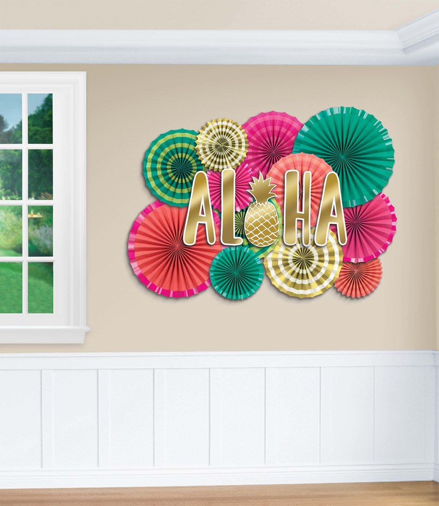 Kit de decoración de abanicos de papel Aloha Deluxe, 22 unidades