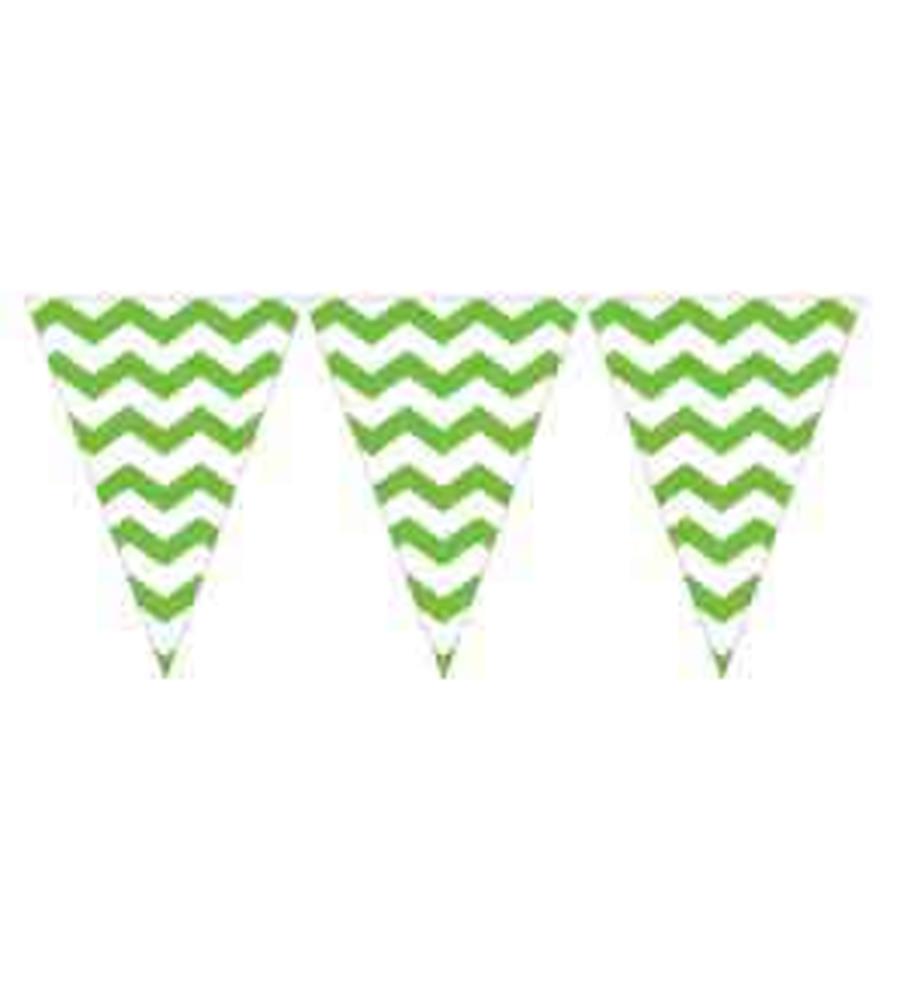 Green and white chevron and polka dot triangular flag banner, 9 feet long.