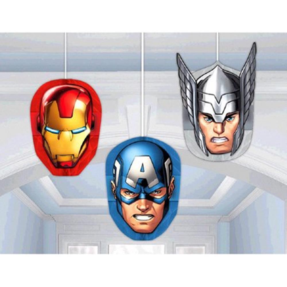 Avengers Honeycomb decor set featuring Iron Man, Captain America, and Thor faces in red, blue, and silver colors.