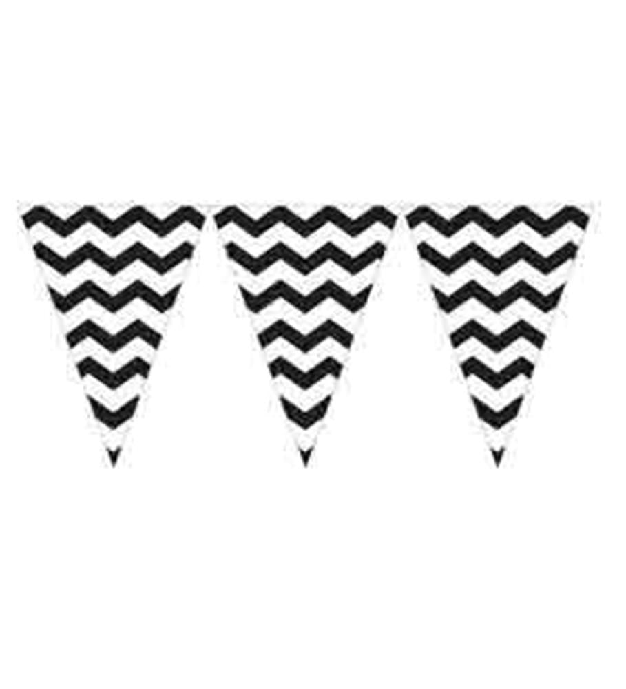 Black and white chevron patterned triangular flag banner with three flags hanging in a row.