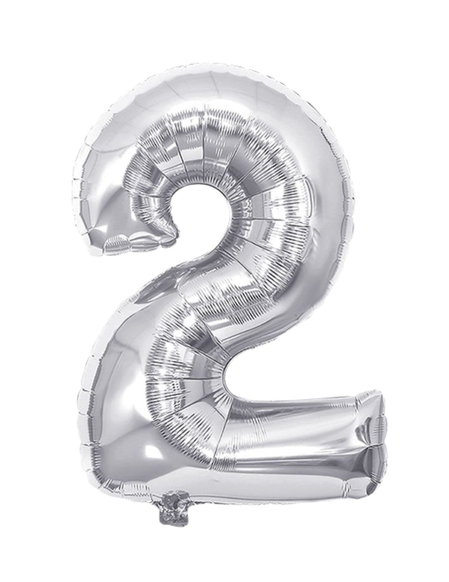 Silver foil balloon shaped like the number 2, 28 inches tall with a shiny metallic finish.