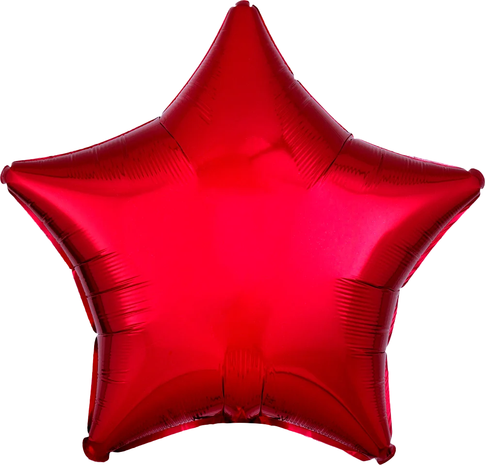 Metallic red foil balloon shaped like a five-point star, 19 inches inflated size.