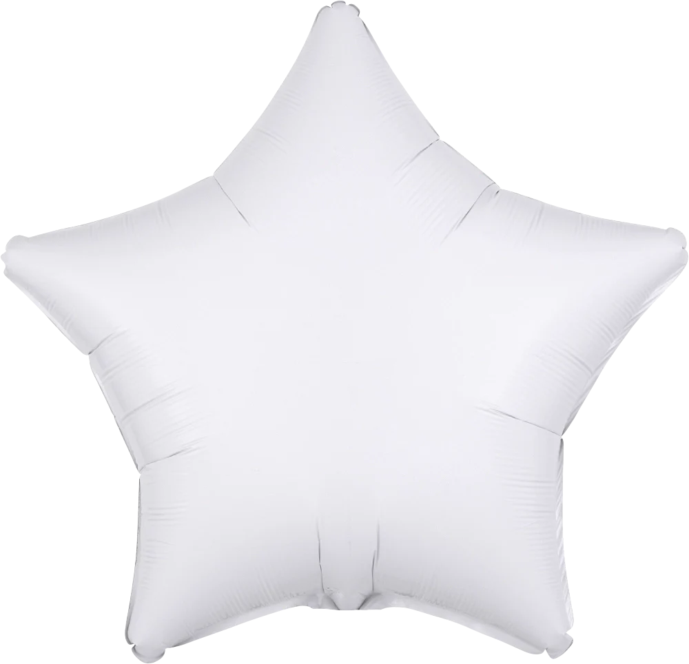 White metallic foil balloon shaped like a star with a smooth, shiny surface, 19 inches wide.