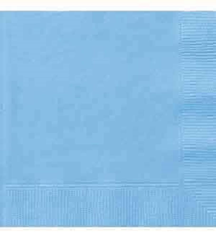 Powder blue square paper napkin with embossed border detailing, 7-inch size.