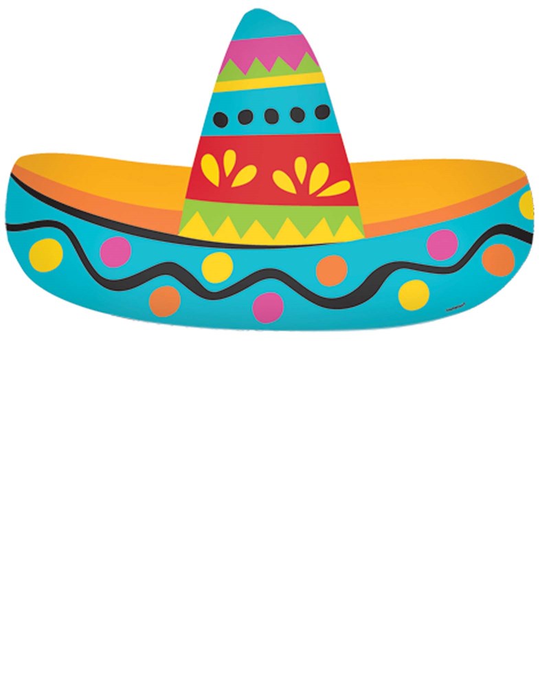 Colorful felt sombrero headband with bright stripes, dots, and floral patterns.