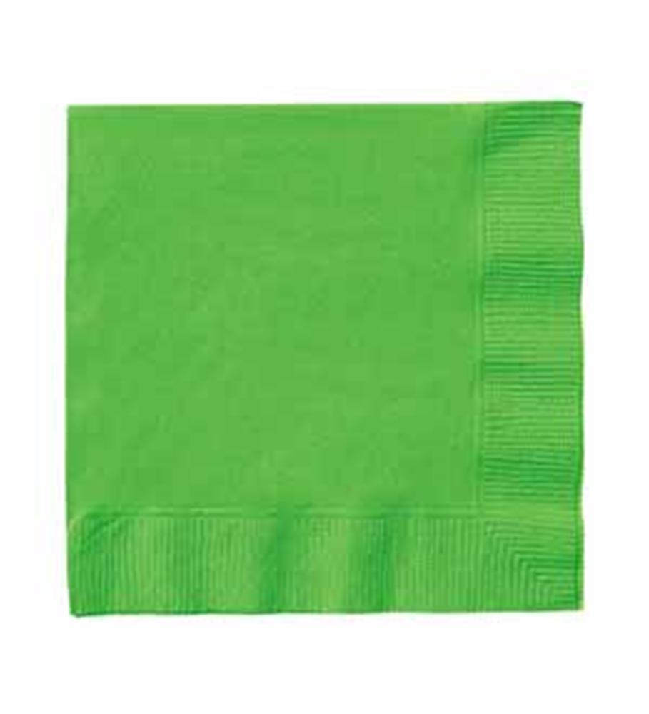 Lime green square paper beverage napkin with textured edges and smooth center.