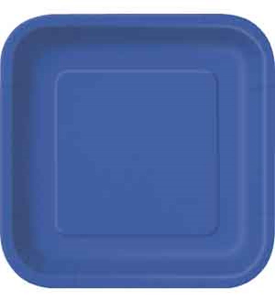 Royal blue 7-inch square paper plate with a slightly raised edge and matte finish.