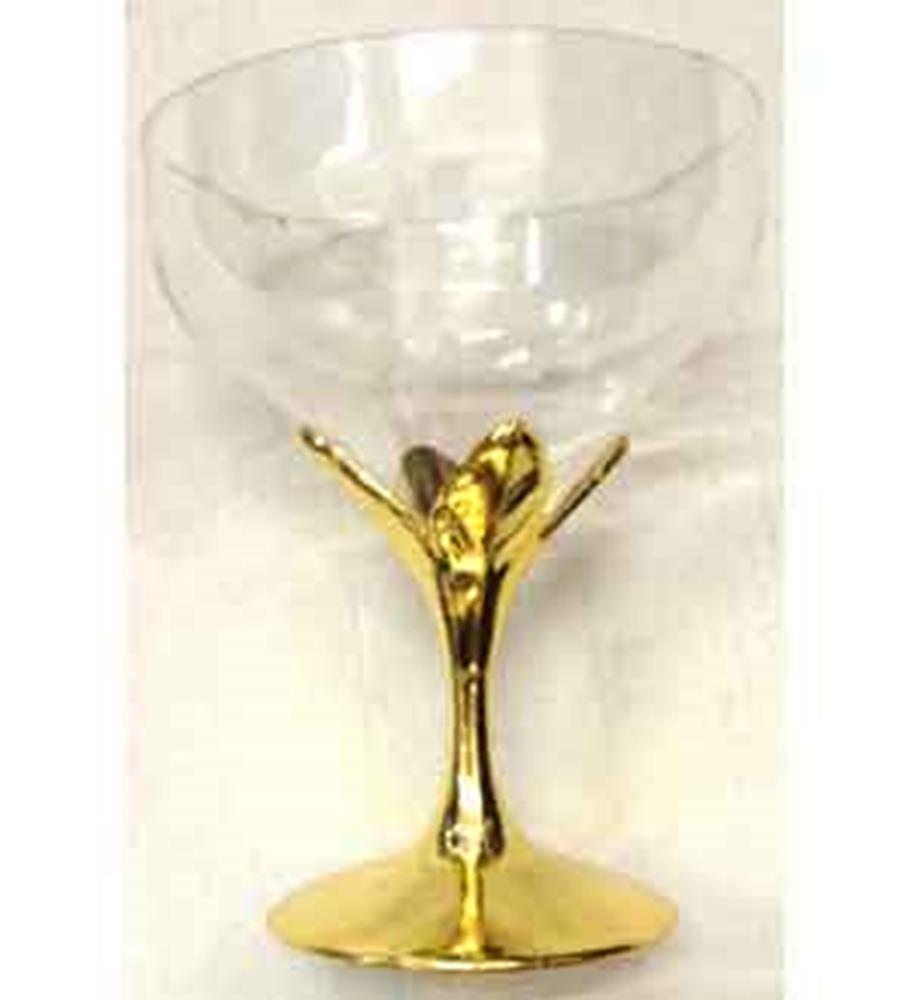 Clear champagne cup with a 4.5-inch gold-toned stem and base, elegant design.