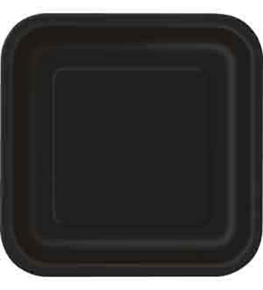 Midnight black 9-inch square plate with subtle raised edges and smooth matte finish.