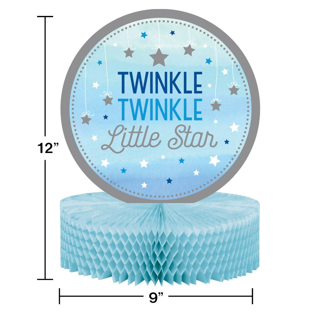 Light blue honeycomb paper base with silver and blue star-adorned circle reading "Twinkle Twinkle Little Star".