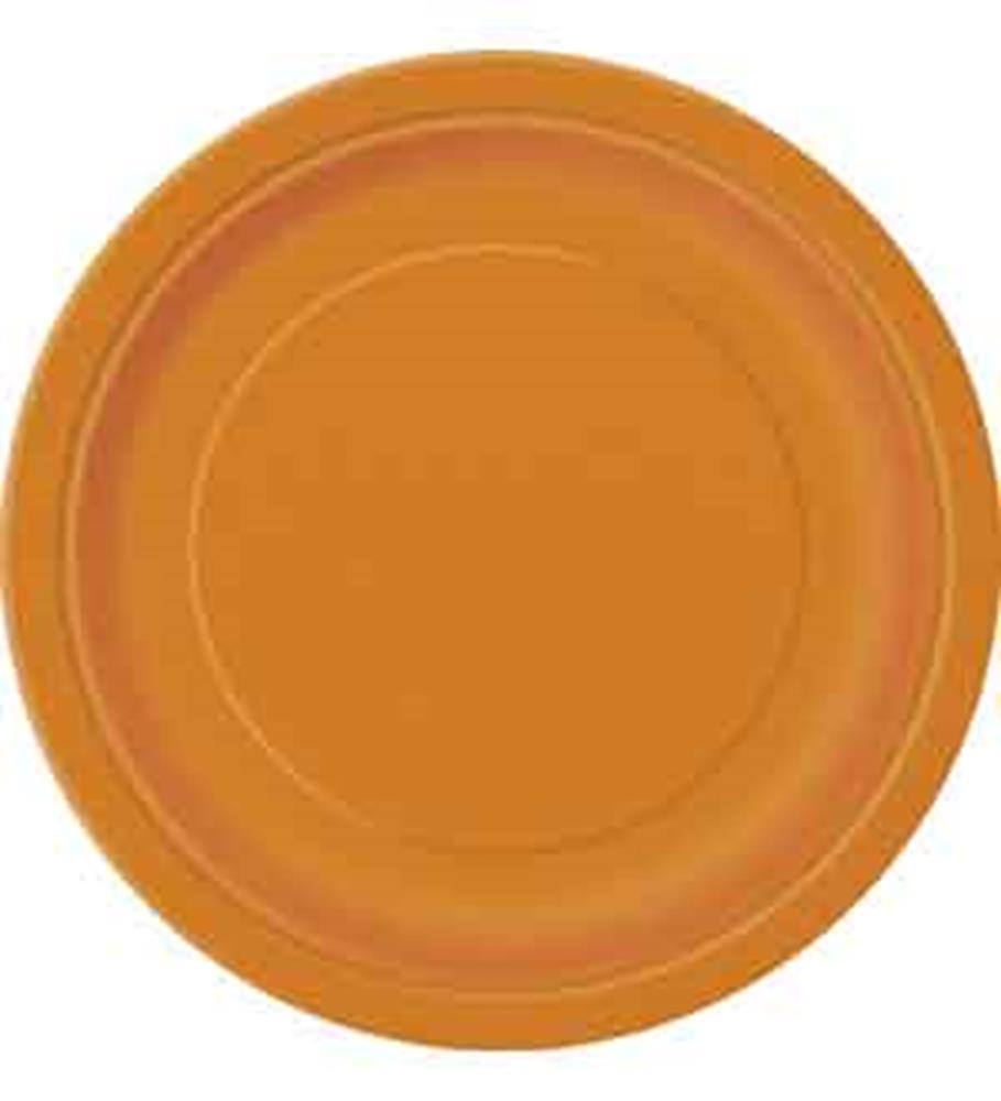 Round small plate in solid pumpkin orange with a smooth, slightly raised rim.