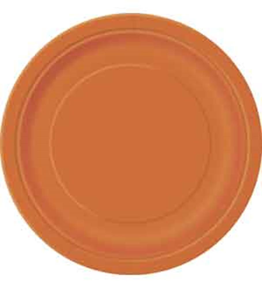 Pumpkin orange round dinner plate with a smooth, solid color and slightly raised rim.