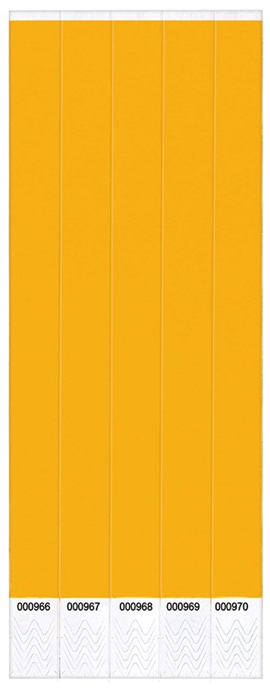 Stack of bright orange wristbands with perforated edges for party use.