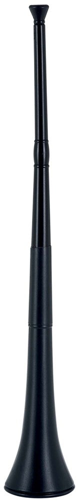 Large black plastic sports horn with flared bell-shaped end and narrow mouthpiece.
