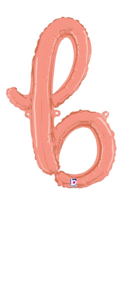 Rose gold foil balloon shaped as lowercase script letter "b," 20 inches tall, air-filled.