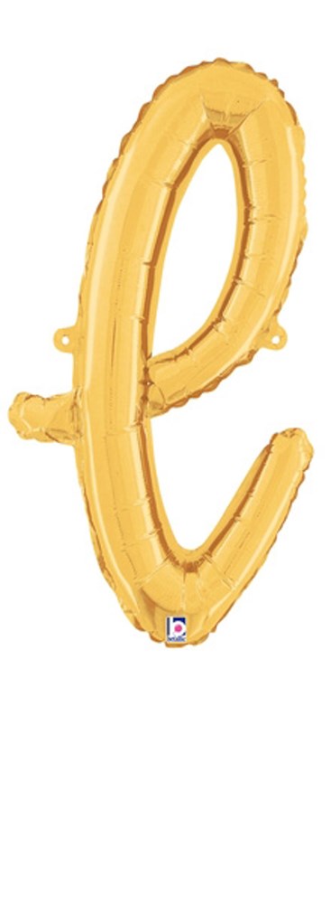 Gold foil balloon shaped like a cursive lowercase letter "l," 19 inches tall, air-filled with attached straw.