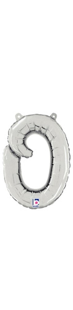 Silver metallic foil balloon shaped like the letter "O," 10 inches tall, air-filled with a shiny surface.