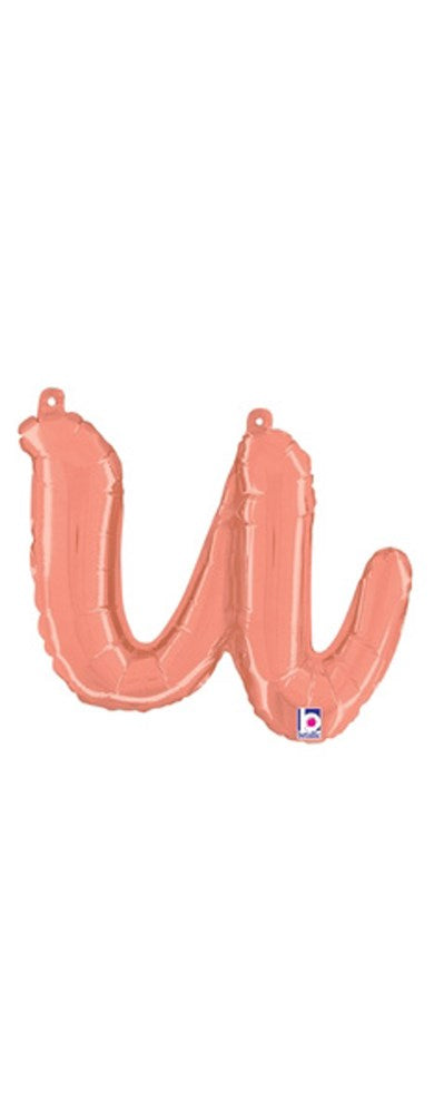Rose gold foil balloon shaped as a lowercase script letter "u" with a smooth metallic finish.