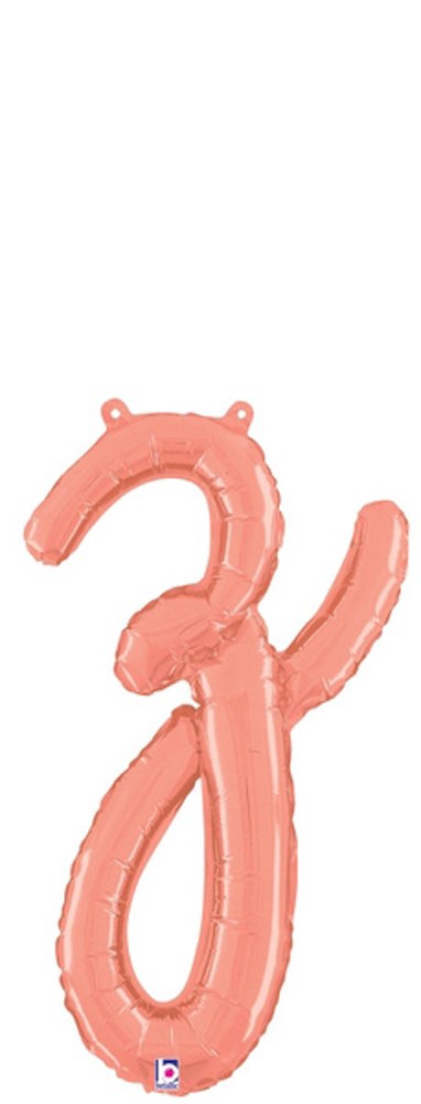 Rose gold foil balloon shaped as a script letter "z," 19 inches tall with two hanging tabs.