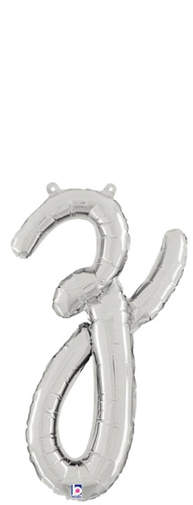 Silver foil balloon shaped like a cursive lowercase letter "z," 19 inches tall.