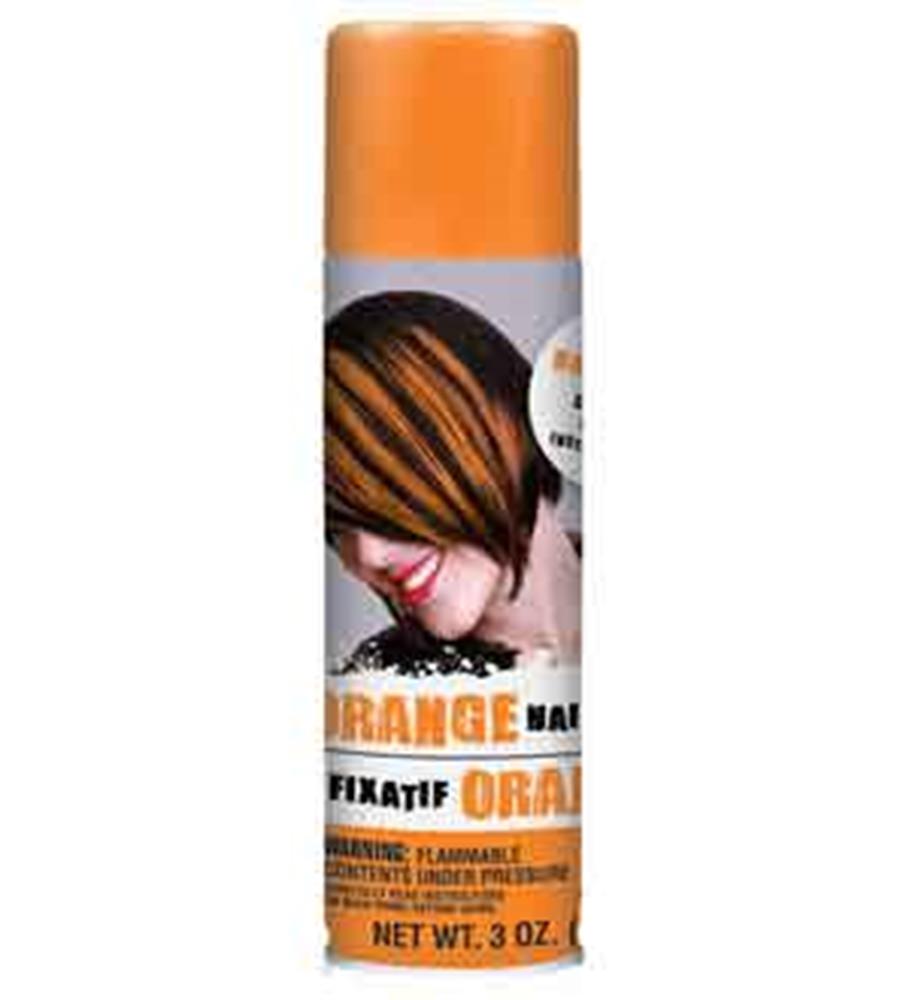 Orange hair spray can with orange cap and label featuring a woman with orange and black striped hair.