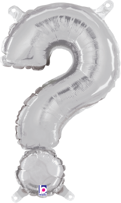 Silver 14-inch foil balloon shaped like a question mark with a valve for air inflation.