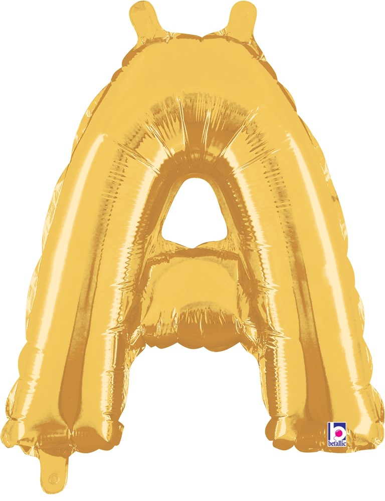 14-inch gold foil balloon shaped like the letter A with a valved opening.