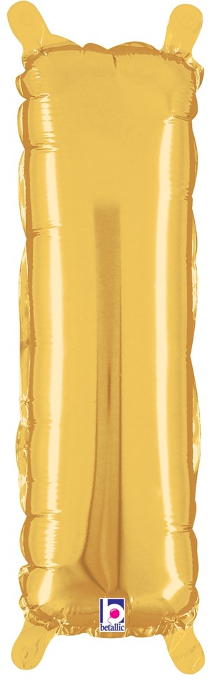 Gold 14-inch metallic foil balloon shaped like the number one with a valve on top.