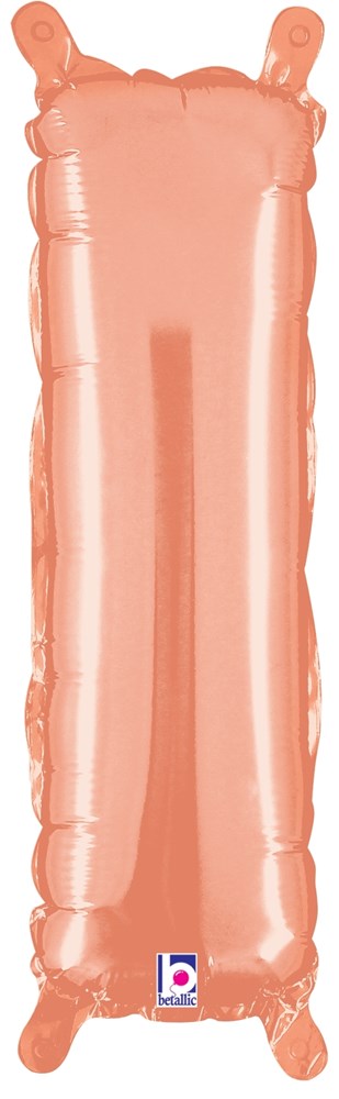 Rose gold 14-inch tall rectangular air-filled balloon with two valve tabs.
