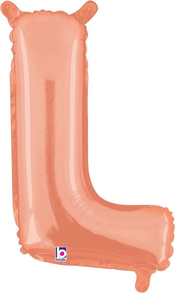 Rose gold foil balloon shaped like the letter L, 14 inches, air-filled with valve.