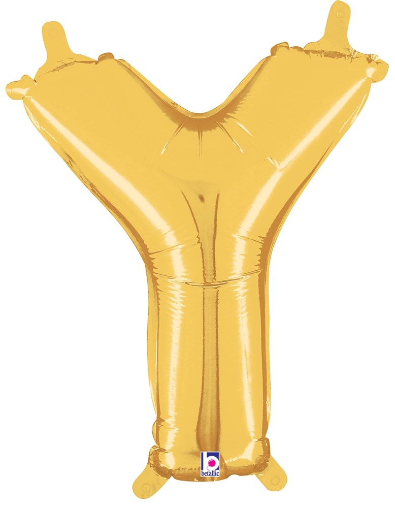 Gold metallic 14-inch foil balloon shaped like the letter Y with valve on top.