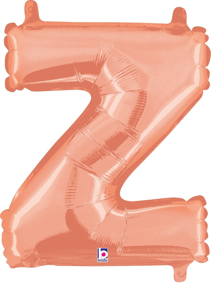 Rose gold 14-inch foil balloon shaped like the letter Z with valved opening.