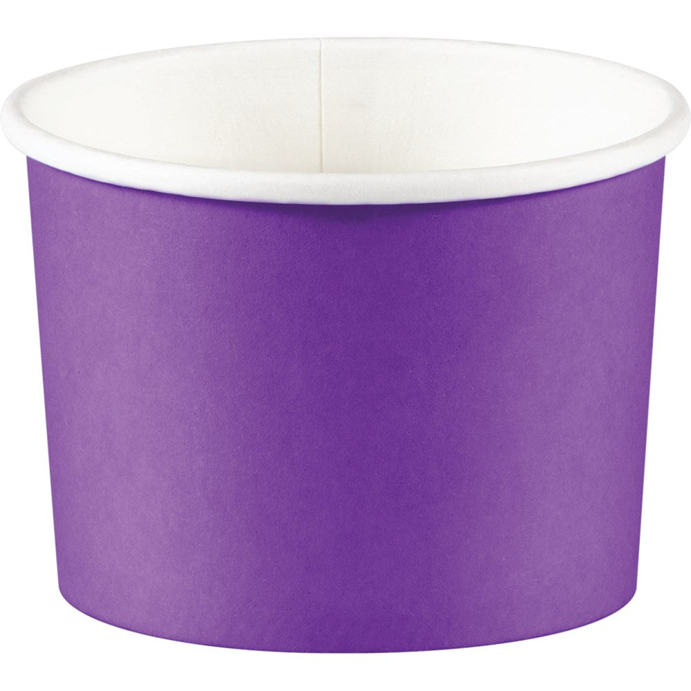 Purple paper treat cup with white interior and smooth matte finish.