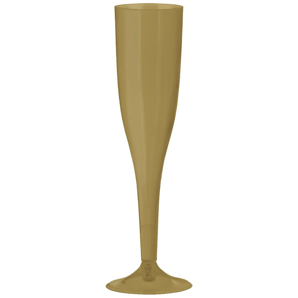 Single gold-colored champagne flute with a sleek, tapered design and flat base.