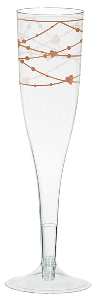 Clear plastic champagne flute with navy blue geometric and star designs, 16-count set.