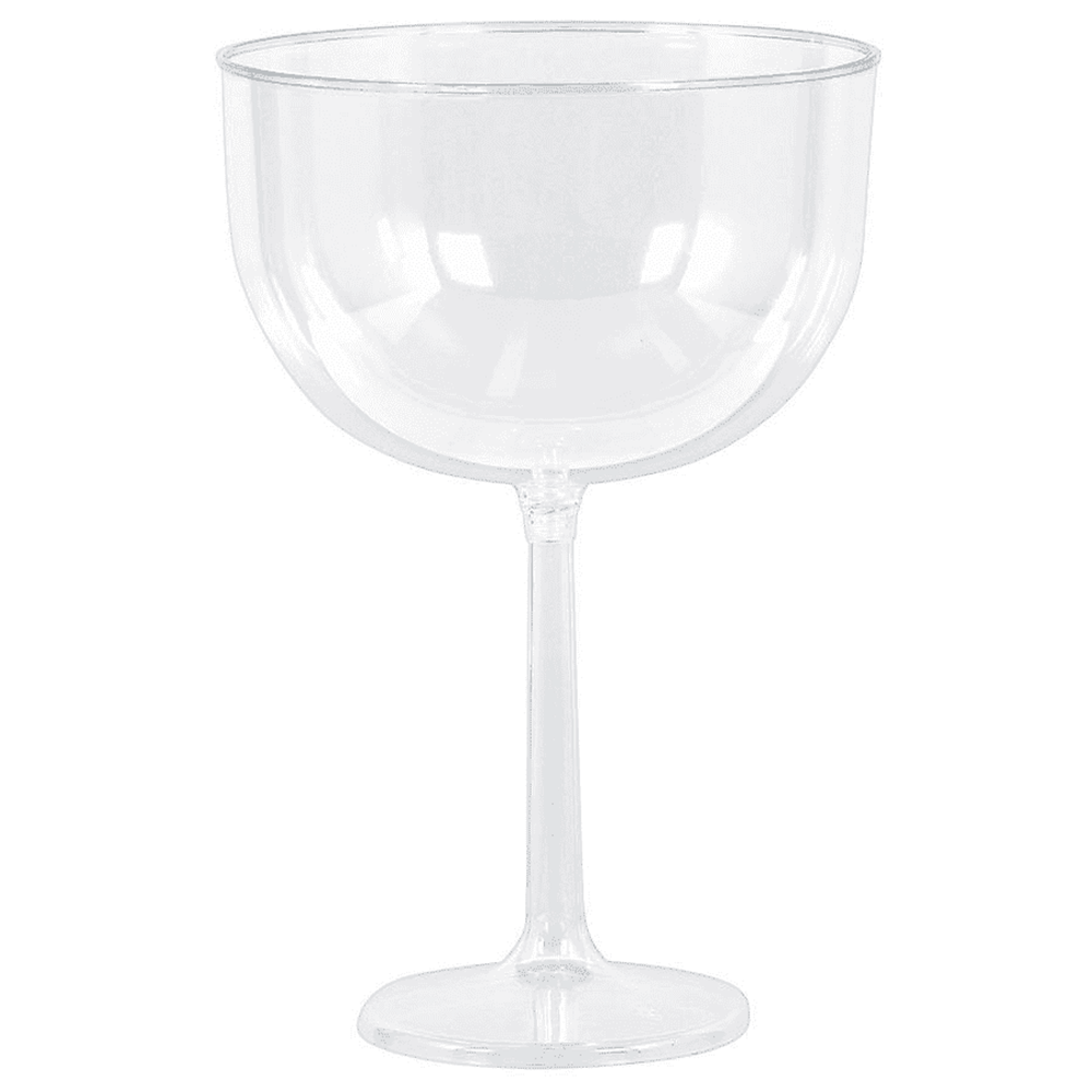 Clear jumbo wine glass with a wide bowl and long slender stem.