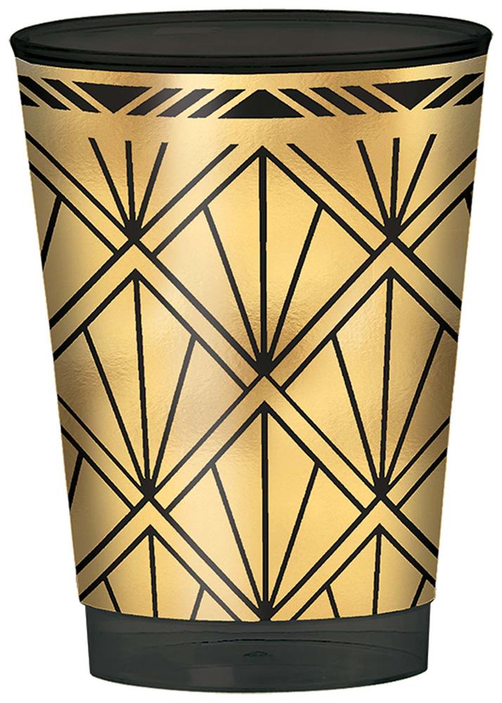 10oz gold tumbler with black geometric diamond and starburst pattern, glossy finish.