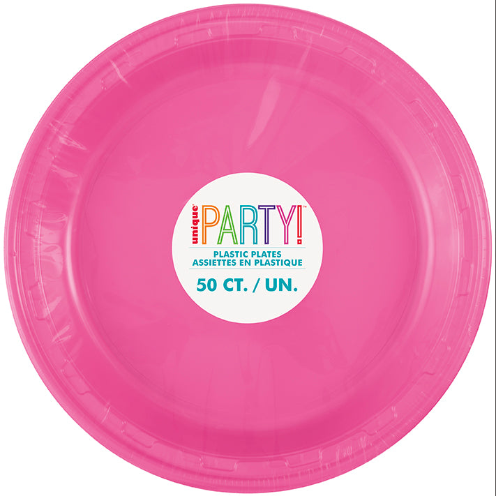 Hot Pink 10.25 inch Plastic Plates 50 ct