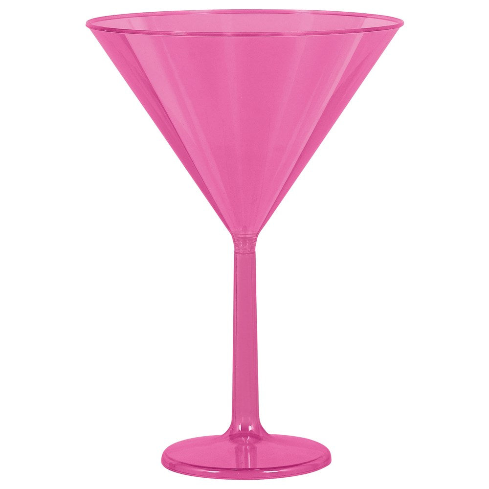 Bright pink oversized martini glass with a sleek stem and wide, conical bowl.