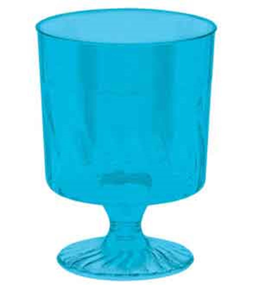 Caribbean blue translucent pedestal cup with round base and smooth finish.
