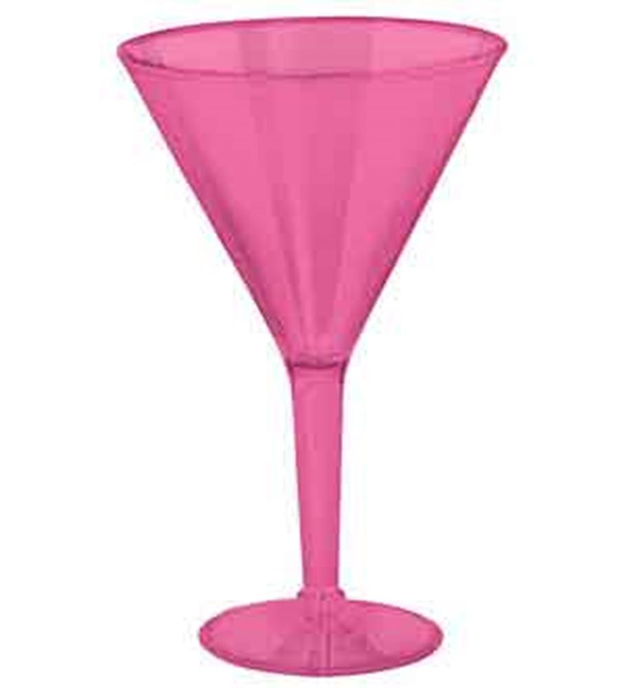 Bright pink jumbo martini glass with wide bowl and long slender stem.