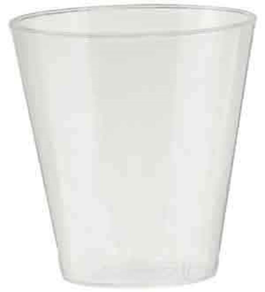 Clear 2oz shot glass with smooth, slightly tapered cylindrical shape and thin rim.