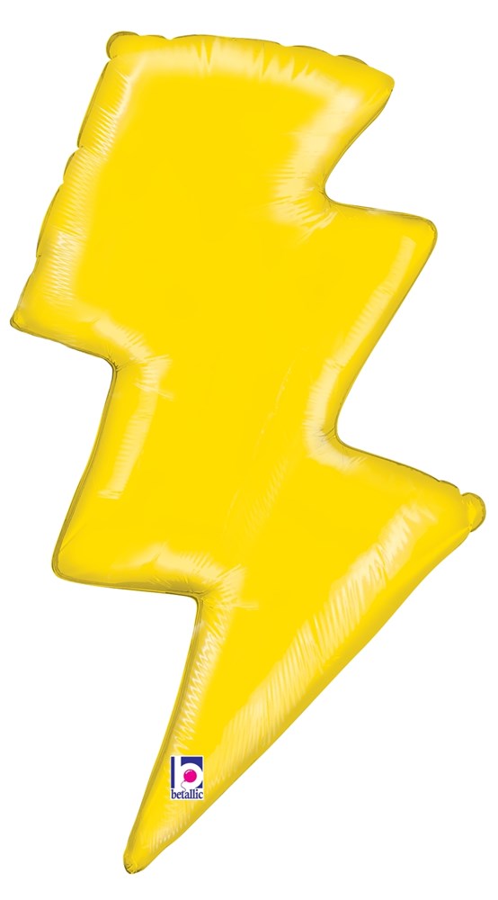 Bright yellow foil balloon shaped like a jagged lightning bolt, 31 inches tall.