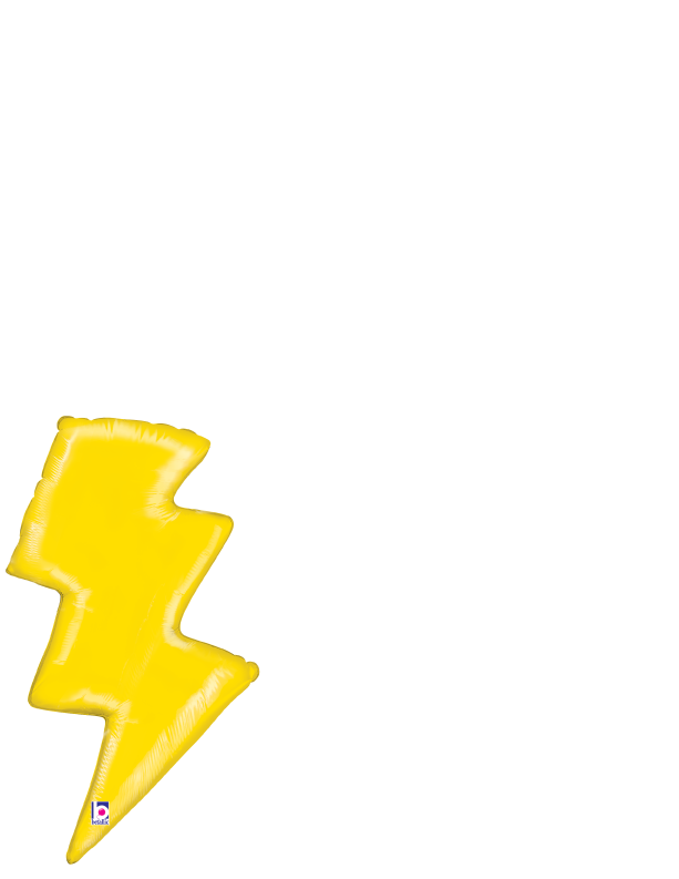 Yellow foil balloon shaped like a lightning bolt with a shiny metallic finish, 31 inches tall.