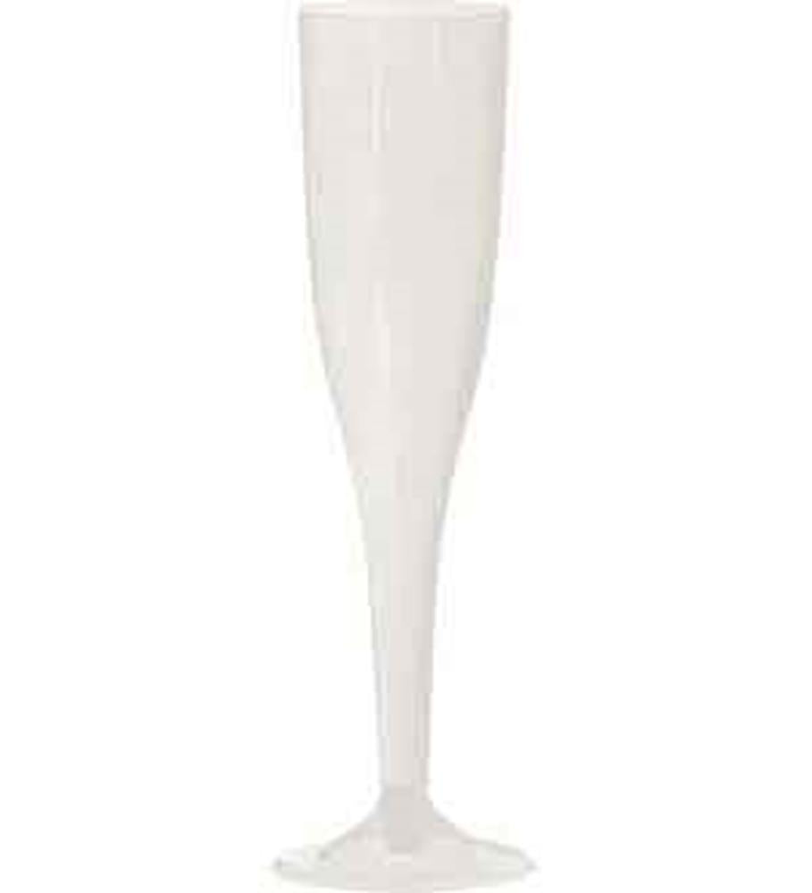 Pearl white 5.5oz champagne flute with slender, elegant stem and smooth finish.