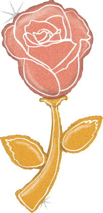 60-inch rose gold holographic foil balloon shaped like a rose with stem and leaves.